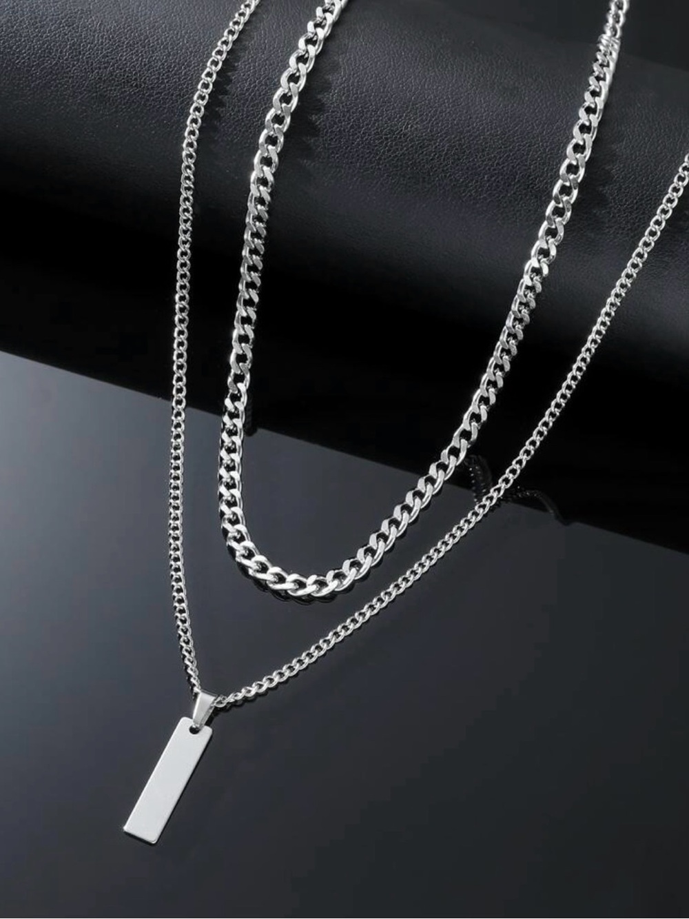 Stainless Steel Layered Bar Pendant Necklace